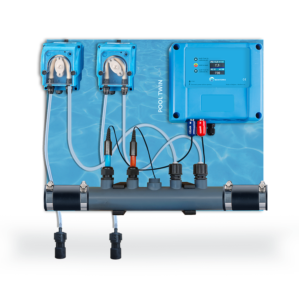 Doseerapparaat vloeibare pH en Chloor regeling - voorgemonteerd op plaat voor zwembad van 10 tot 150m³