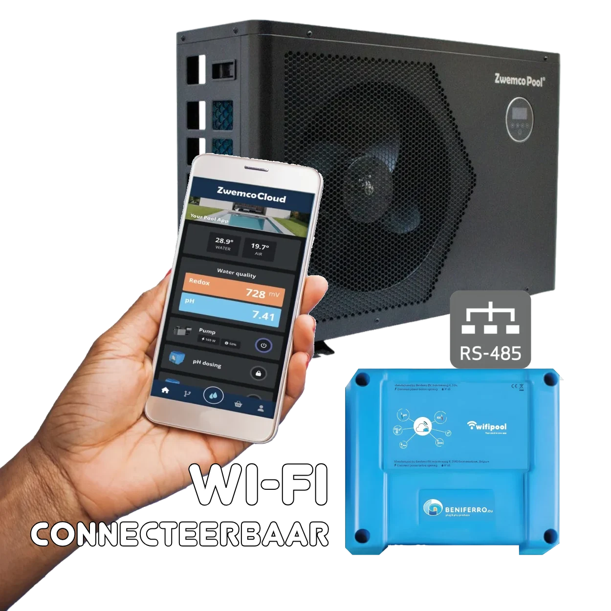 Inverter Warmtepomp 11.5 kW Zwembad tot 50 m³ - met RS485 en Zwemco WiFi interface