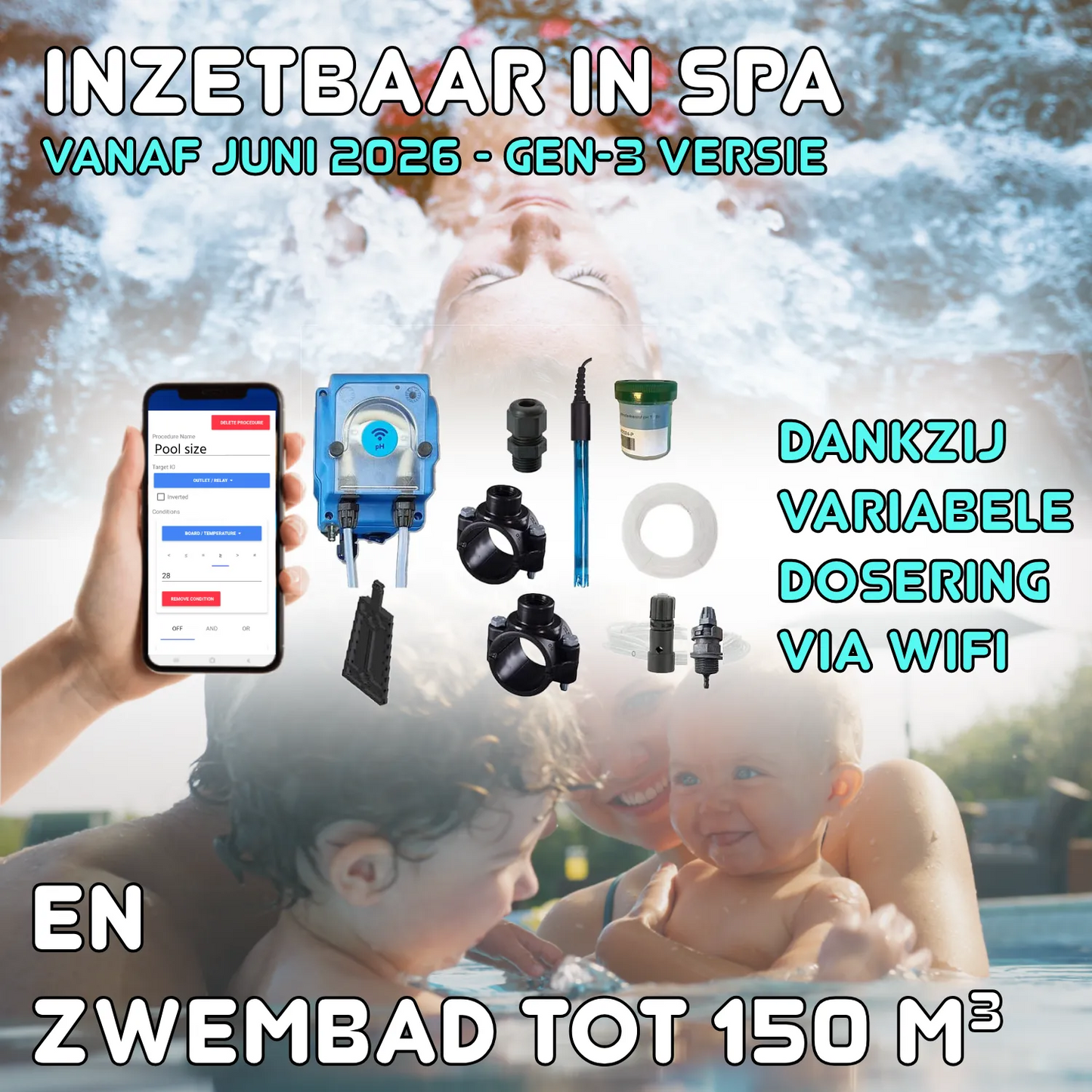 WiFiPOOL UNO-P pH + RX doseerpompen - complete installatiekit - zwembad tot 150m³